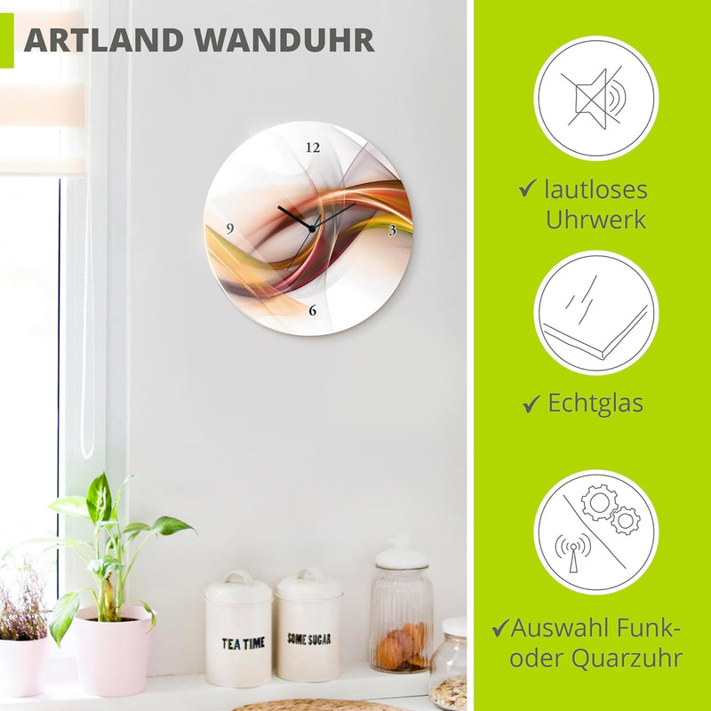 ARTLAND Wanduhr ohne Tickgeräusche Glas Quarzuhr Ø 30 cm Rund Lautlos Abstrakt Modern Design Ausgefa