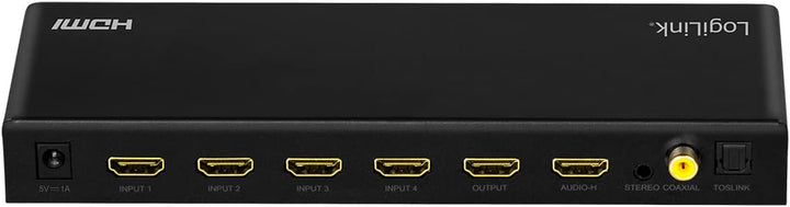 LogiLink HD0046 - HDMI-Switch 4-Port, 4 Eingänge/1 Ausgang (4X Video auf 1x TV), 4K/60 Hz, Audio-Ext