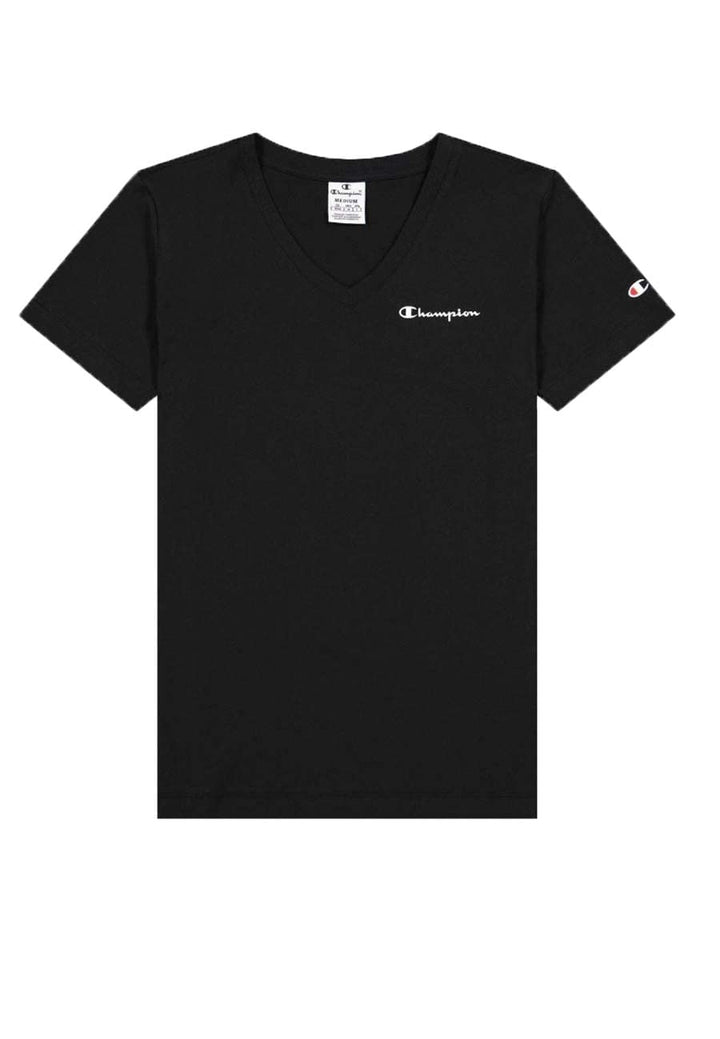 Champion Damen American Classics-Small Logo S/S V-Neck T-Shirt XS Schwarz, XS Schwarz