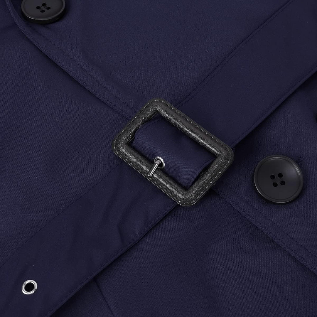 AOWOFS Herren Zweireihiger Trenchcoat mit Gürtel Revers Lang Mantel Business Jacke Frühling Übergang