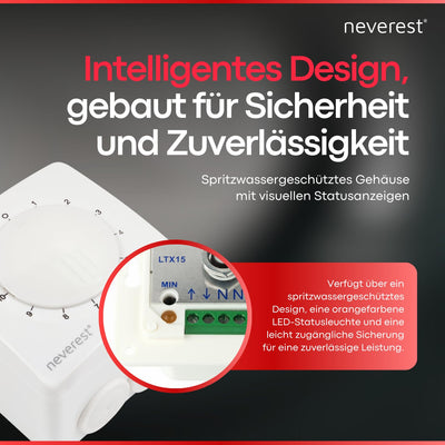 neverest Dimmer 230V 1.0 A Drehzahlregler für Ventilatoren Pumpen Motoren Aufputz/Unterputz Montage,