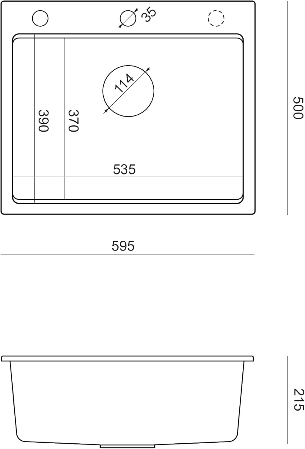VBChome Set Spülbecken mit Armatur 60 x 50 cm Schwarz Spülmittelspender Siphon Matte Planke Granit S