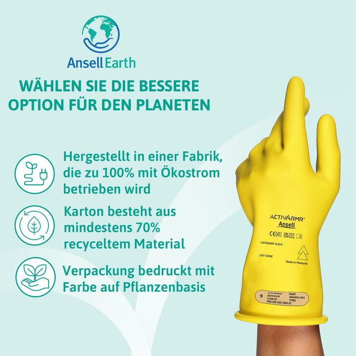 Ansell ActivArmr Elektriker-Schutzhandschuhe, Elektroschutz Klass 00 (500V), Elektrisch Isolierende