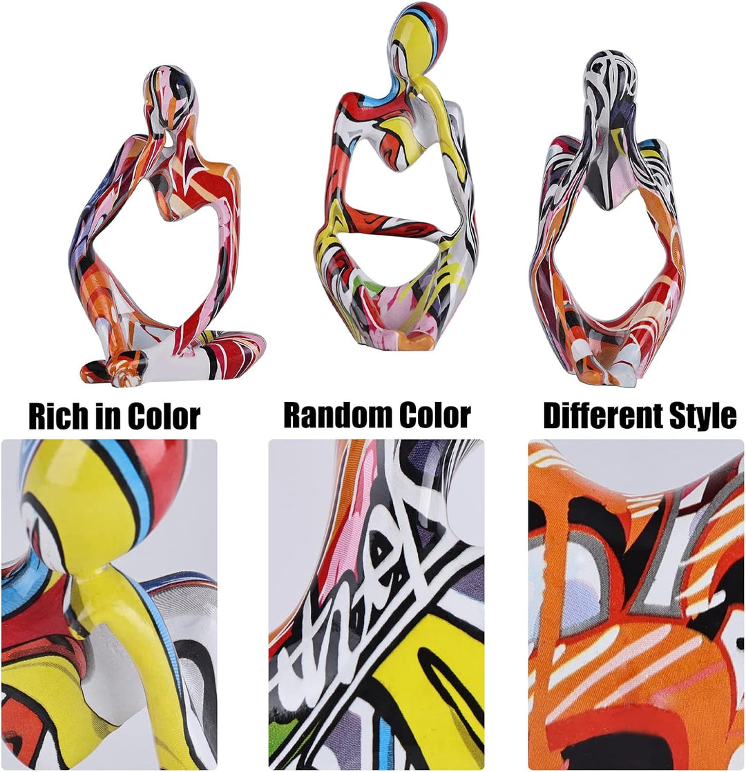 3 Stück abstrakte Graffiti-Denker-Statuen und Skulpturen, bunte Mini-Denker-Figur, Ornamente, minima