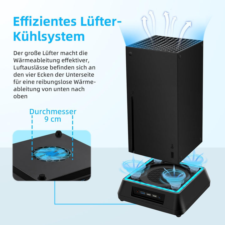 Tolesum Upgraded Lüfter Ständer für Xbox Series X, Kühler Stand mit RGB LED,4 Grosse &amp;Turbolüfter, U
