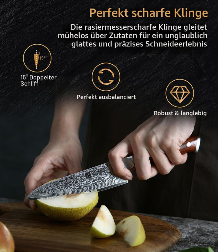 XINZUO Damaststahl Allzweckmesser 13.3cm, Profi Universalmesser Kochmesser Handgeschmiedet Obstmesse