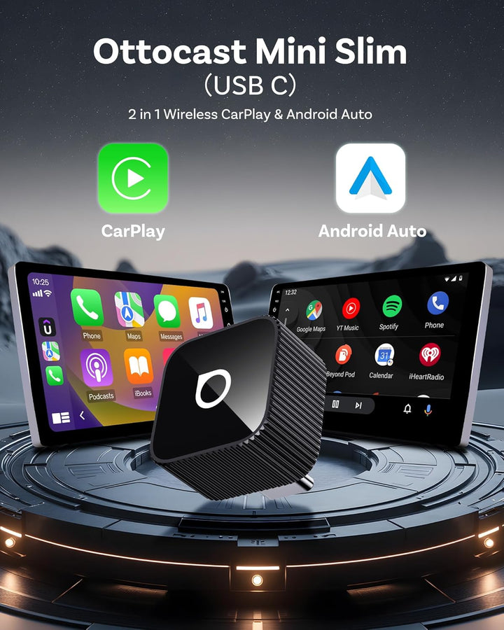 Ottocast Mini Slim 2026 Version, Wireless CarPlay & Android Auto Adapter, Kabelgebundenes CarPlay &