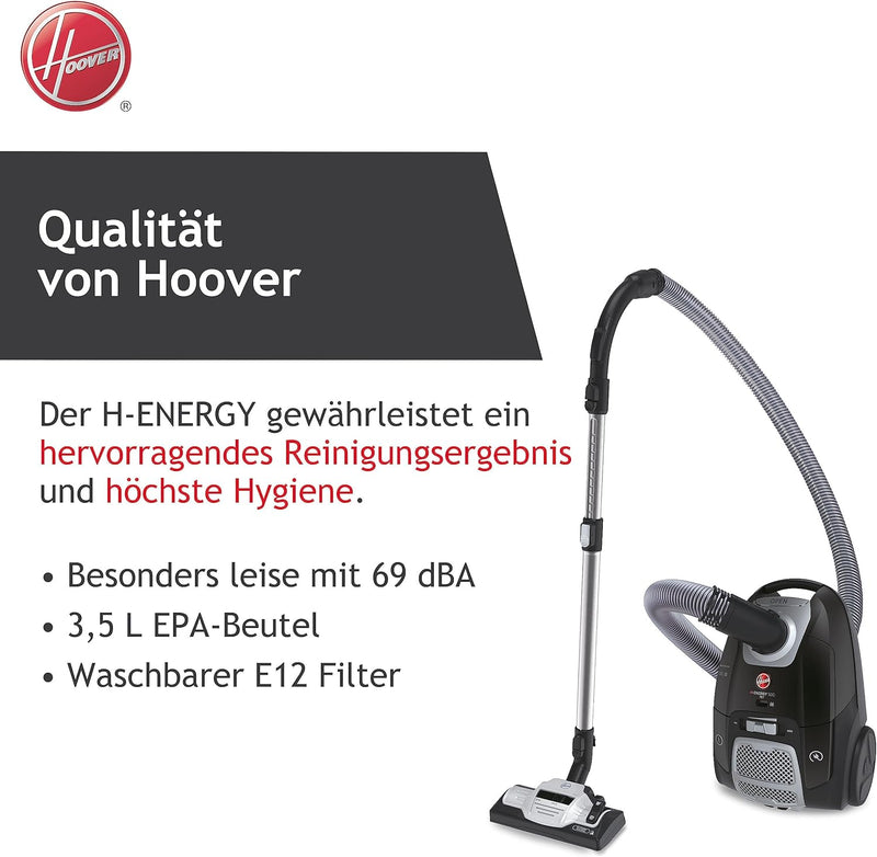 Hoover Bodenstaubsauger mit 3,5 L Beutel – leiser Staubsauger (69 dBA) mit automatischem Beutelentso