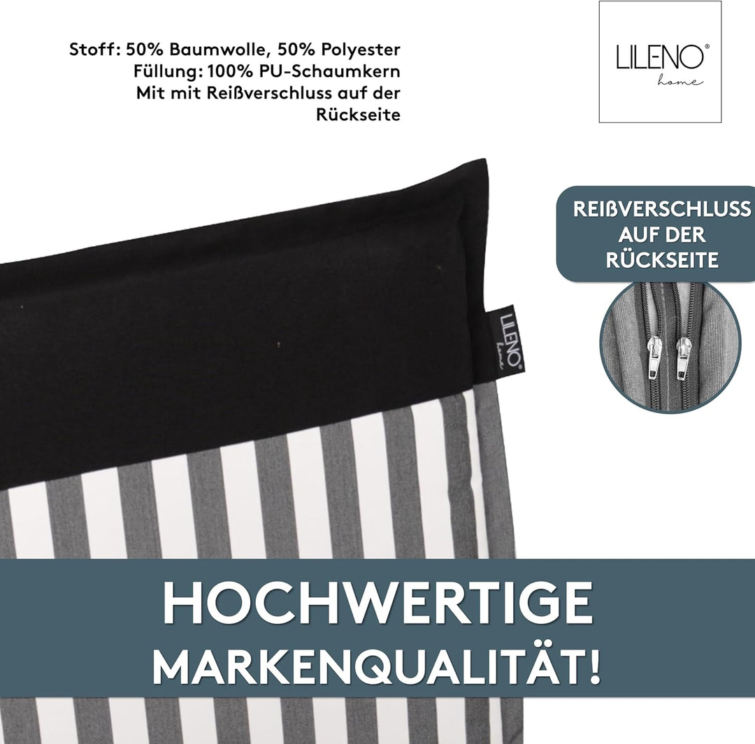 LILENO HOME Gartenstuhl Auflagen als [2er Set - Hochlehner] in Streifen Schwarz - Uni Schwarz - Bequ