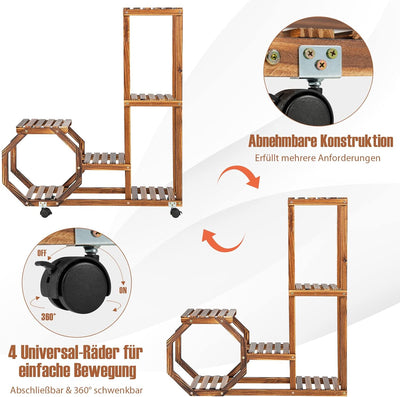 COSTWAY Pflanzenregal Blumenregal, Blumenständer auf Rollen, Garten Blumentreppe Holz, Pflanzentrepp
