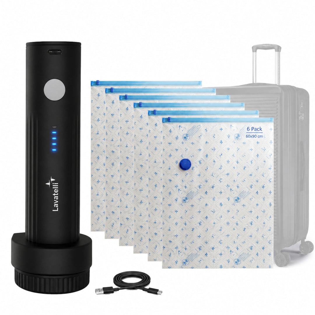 Lavatelli, Platzsparendes Vakuum-Set mit wiederaufladbarer elektrischer Pumpe USB-C + 6 Beutel 60 x