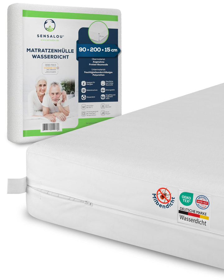 Sensalou Matratzenbezug Reissverschluss Encasing für Allergiker - 90 x 200 cm 1 90 x 200 x 15 cm, 1