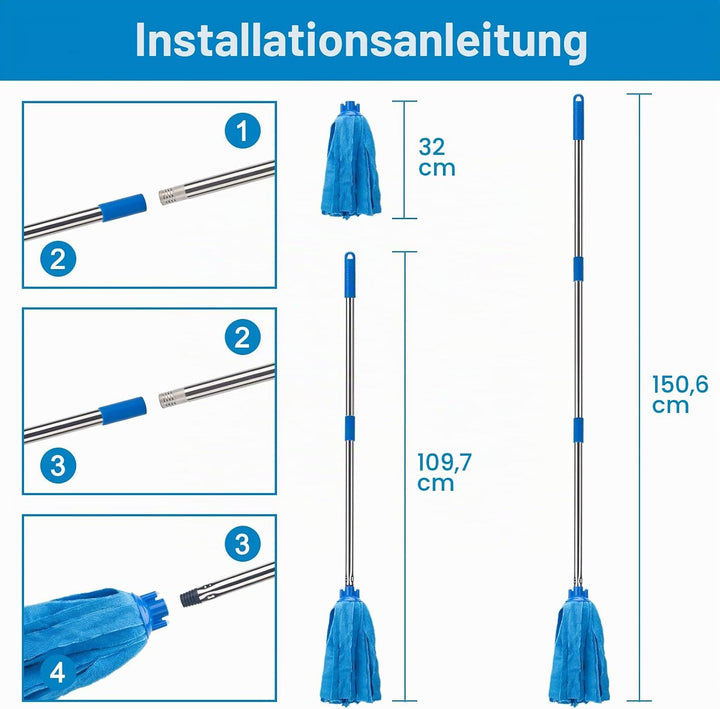 KeFanta Wischmopp für die Bodenreinigung 120 cm mit langem Stiel, Baumwolle für die Bodenreinigung i