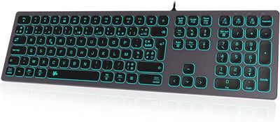 B.FRIENDIT Tastatur mit Hintergrundbeleuchtung, kabelgebunden, Slim – mit Aluminiumgehäuse, Ziffernb