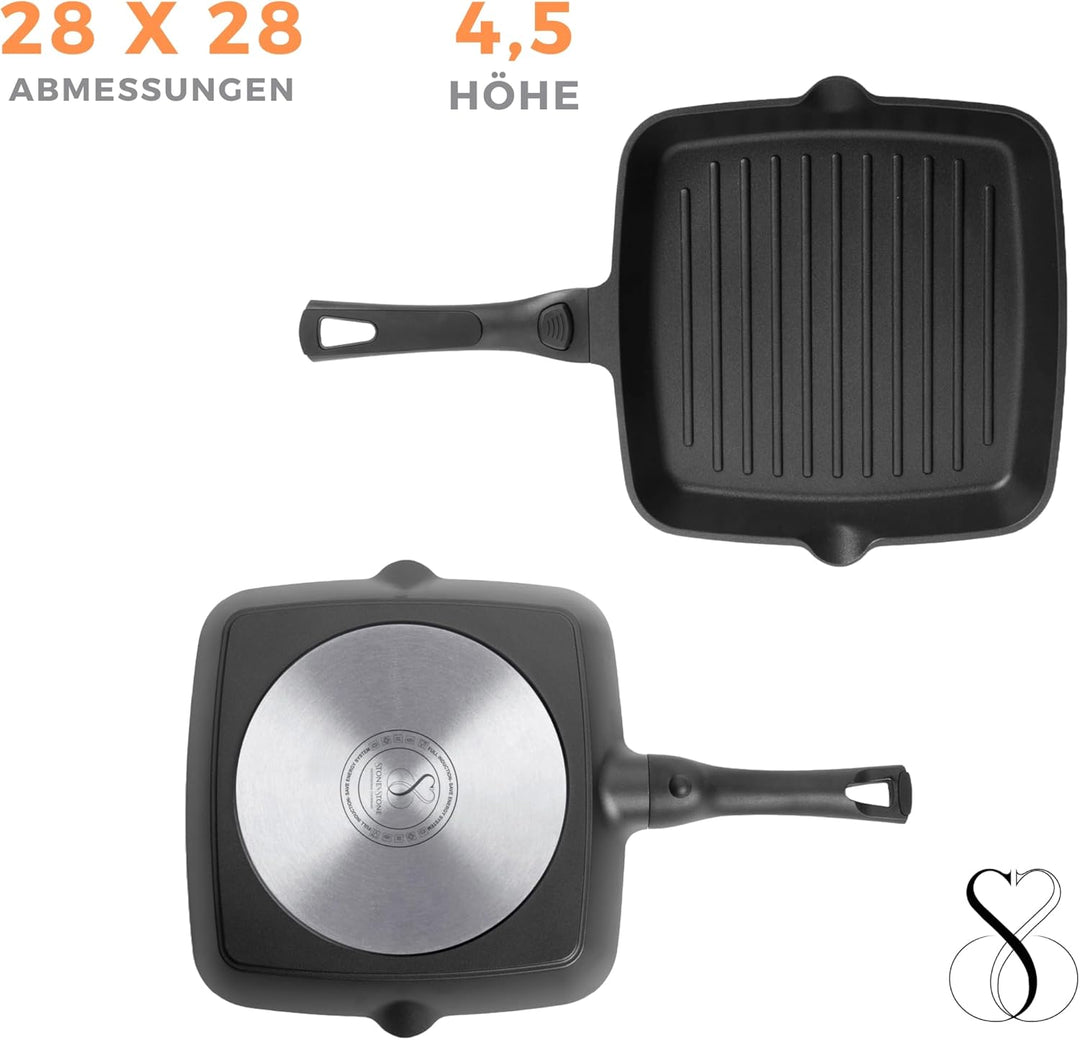 Stone&Stone Quadratische Grillpfanne 28x28 cm | Profi Bistecchiera | Deutsche Antihaftbeschichtung G
