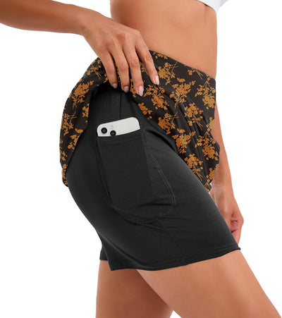 Timuspo Damen Activewear Knielanger Hosenrock mit Innenshorts Athletischer Tennisrock mit Hoher Tail