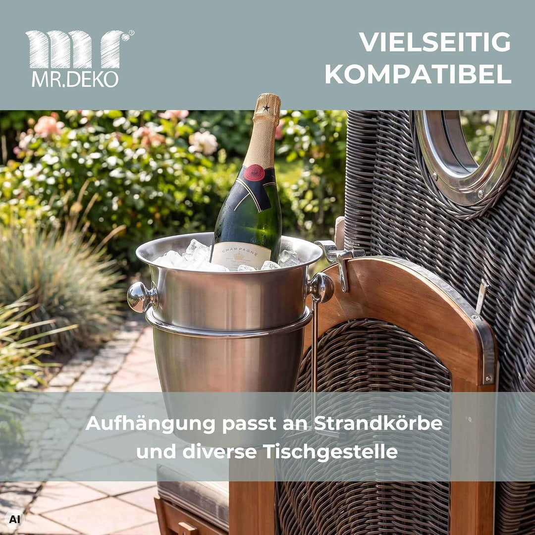 MR. DEKO Champagnerkühler für Strandkörbe - Sekt - Behälter - Kühler - Edel - EIS - Accessoire - Gar