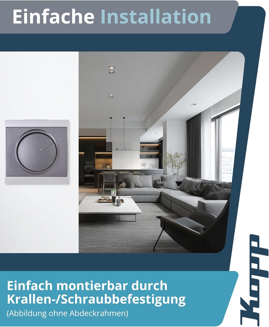 Kopp Malta anthrazit, Druck-Wechsel-Schalter, Kombigerät, LED-Dimmer, für Glüh-Lampen, 230V Halogenl