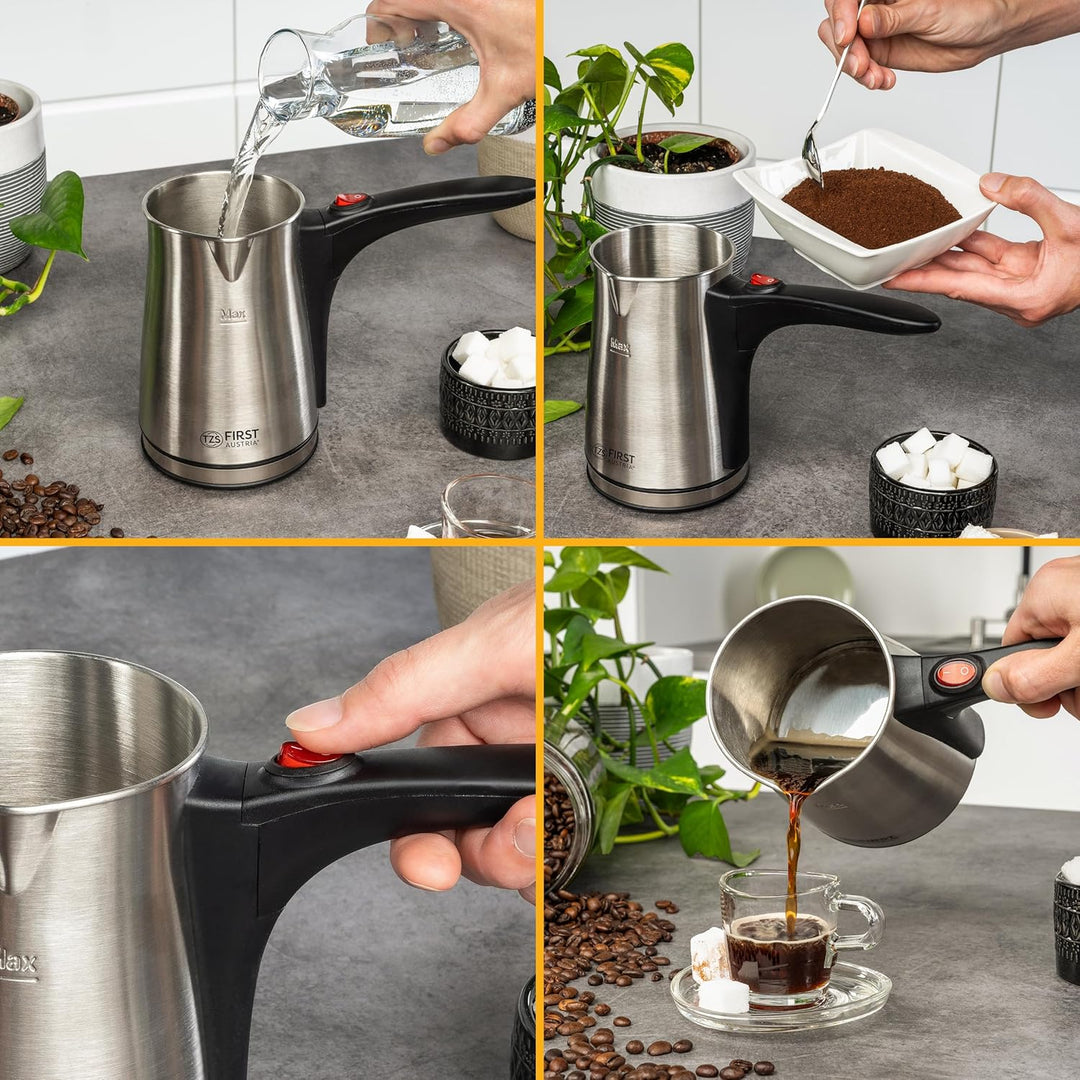 TZS First Austria elektrischer Türkischer Kaffeekocher, 0,35 Liter, 800W Mokkakocher Espressokocher
