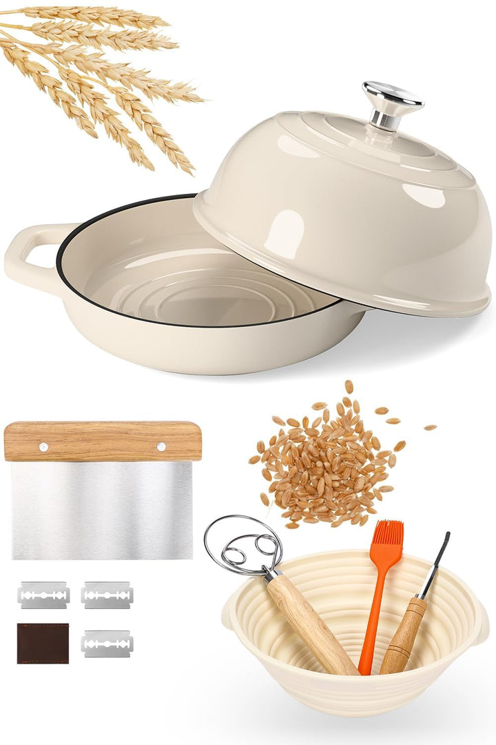 GFTIME Gusseisen Topf Brot Backen, Schmortopf Gusseisen Topf mit Deckel, Dutch Oven Brotbacktopf mit
