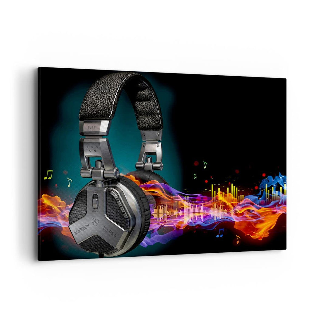 ARTTOR Bilder auf Leinwand 100x70cm Leinwandbild Feuer Audio Kopfhörer Gross Wanddeko Bild Schlafzim