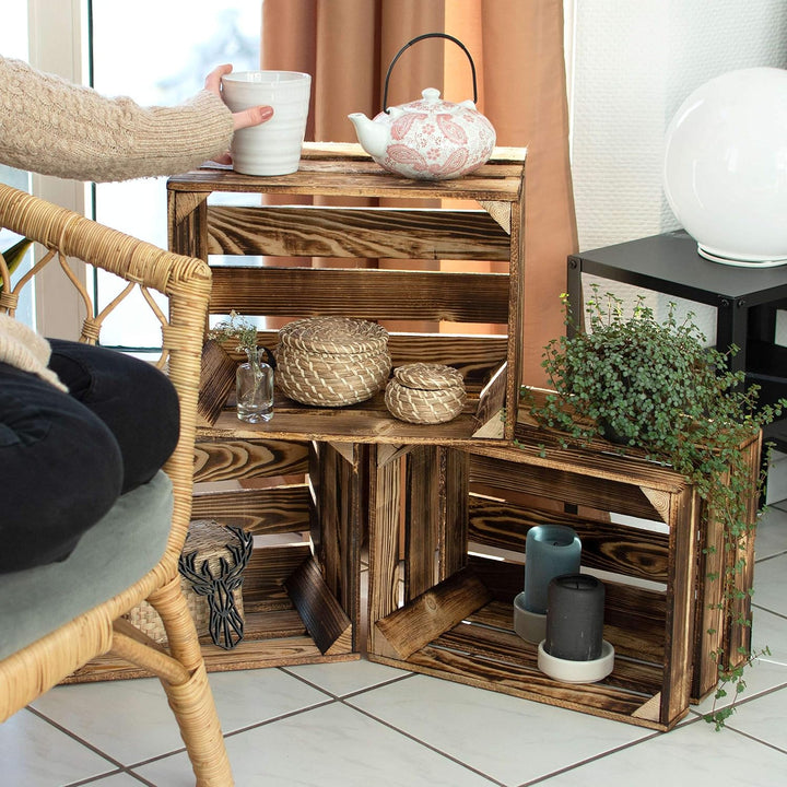 LAUBLUST Vintage Holzkisten 3er Set Geflammt - ca. 50x40x30cm | Weinkisten &amp; Obstkisten | Deko- &amp; Mö