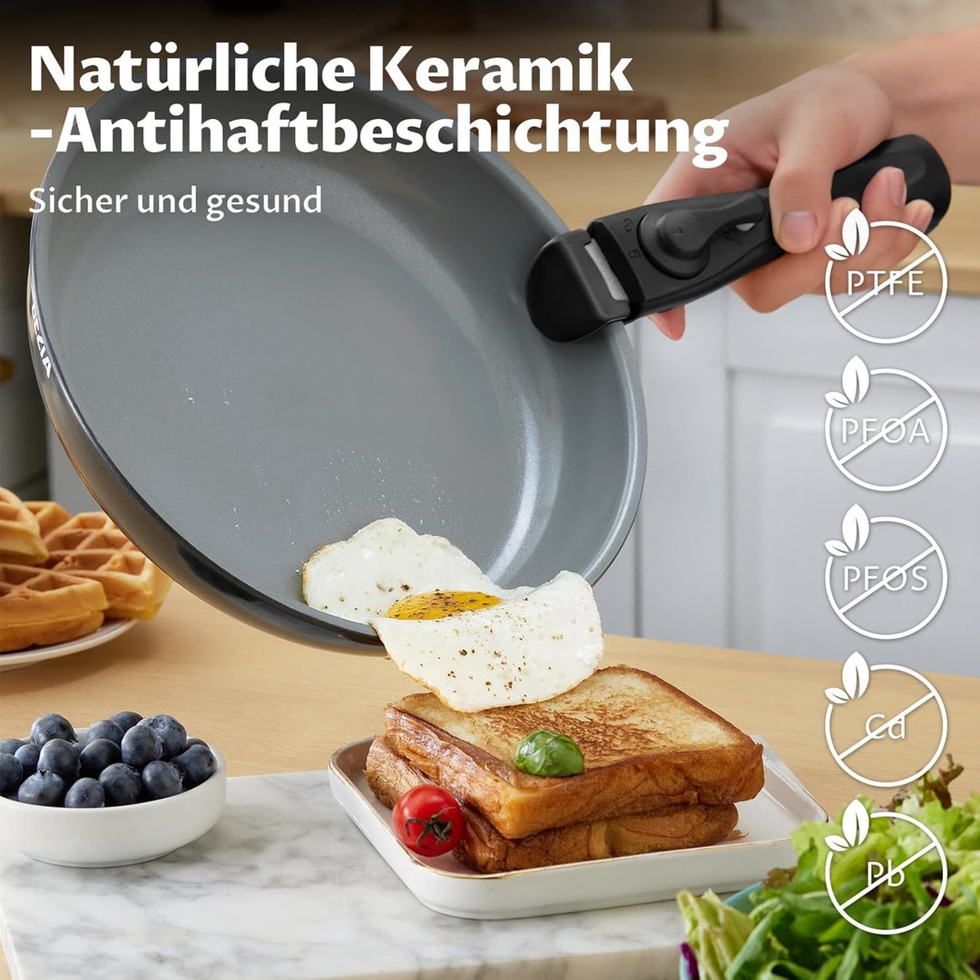 BEZIA Pfannenset mit abnehmbaren Griffen, Töpfe und Pfannen Set mit gesunder Keramikbeschichtung, In