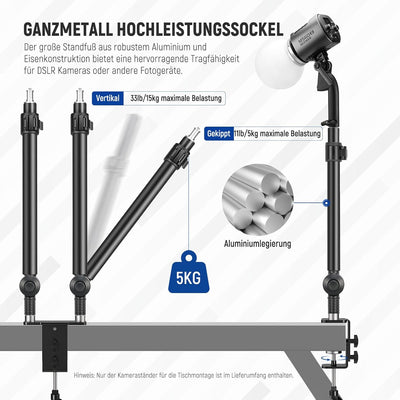 NEEWER Upgraded C Klemme Tischhalterung für Dual Kamera Halterung Stand, 225°Neigung & 360°Drehung T