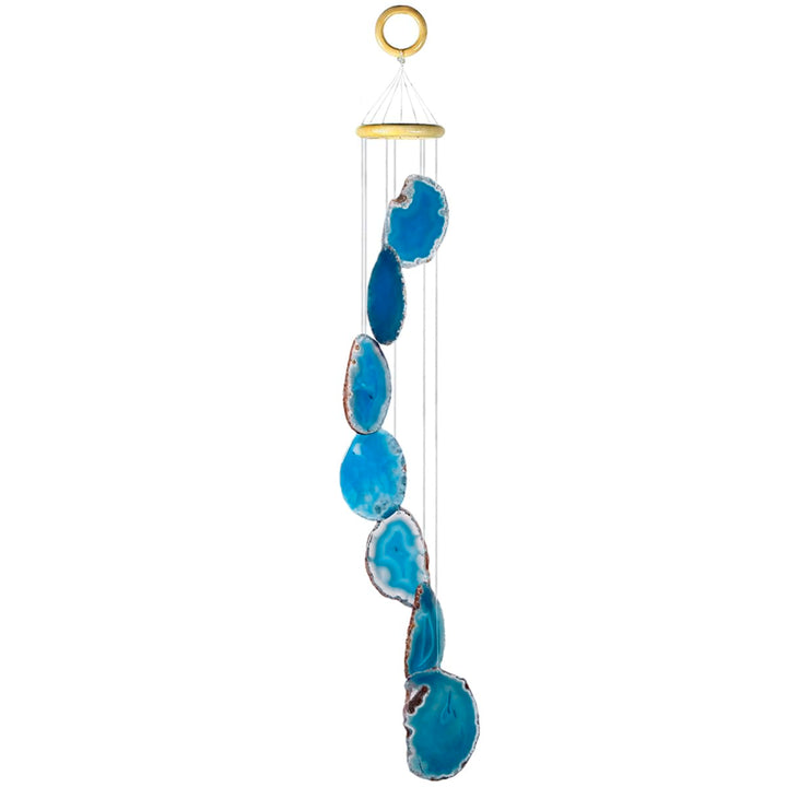KYEYGWO Blau Achat Scheiben Geode Windspiel Sun Catcher KristallsteinGlockenspiel Artwork für Hausga