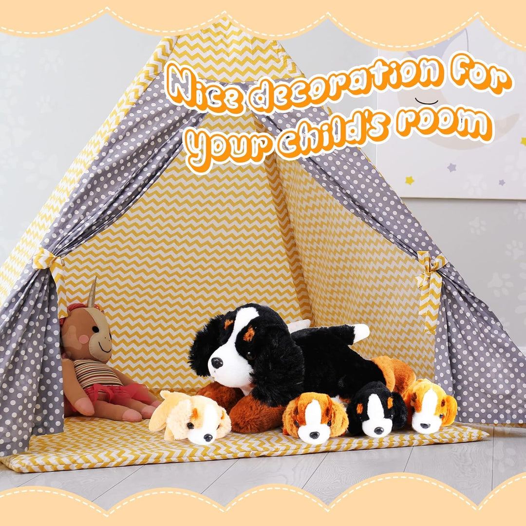 Skylety 5 Stück Welpen Kuscheltiere Mama Hundebauch mit 4 Niedlichen Plüschtier Hunde Spielzeug Kiss