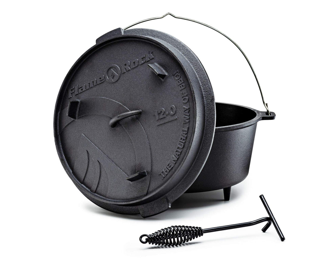 Dutch Oven 12.0, traditioneller, gusseiserner Feuertopf mit 11 Liter Fassungsvermögen, bereits einge