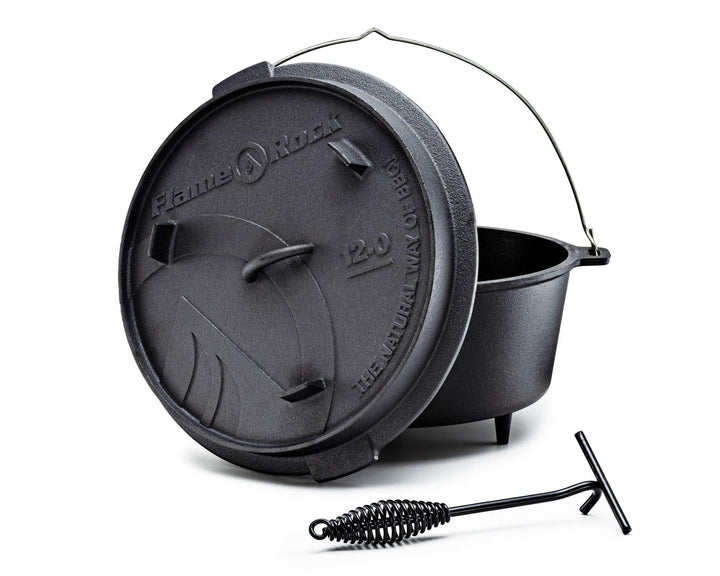 Dutch Oven 12.0, traditioneller, gusseiserner Feuertopf mit 11 Liter Fassungsvermögen, bereits einge