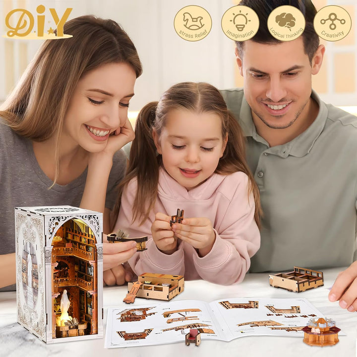 MiniCity Book Nook Kit, DIY Miniatur Puppenhaus Booknook Kit, 3D Holz Puzzle Buchstütze Bücherregal