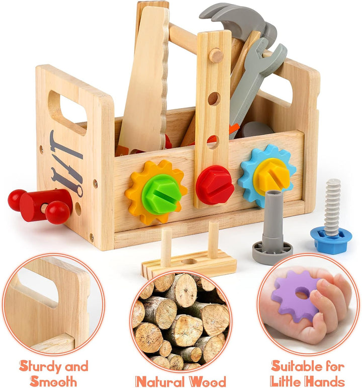 Vanplay Holzspielzeug Werkzeugkoffer Kinder Werkzeug Werkzeugkasten Kinder mit Farbige Holzwerkzeuge