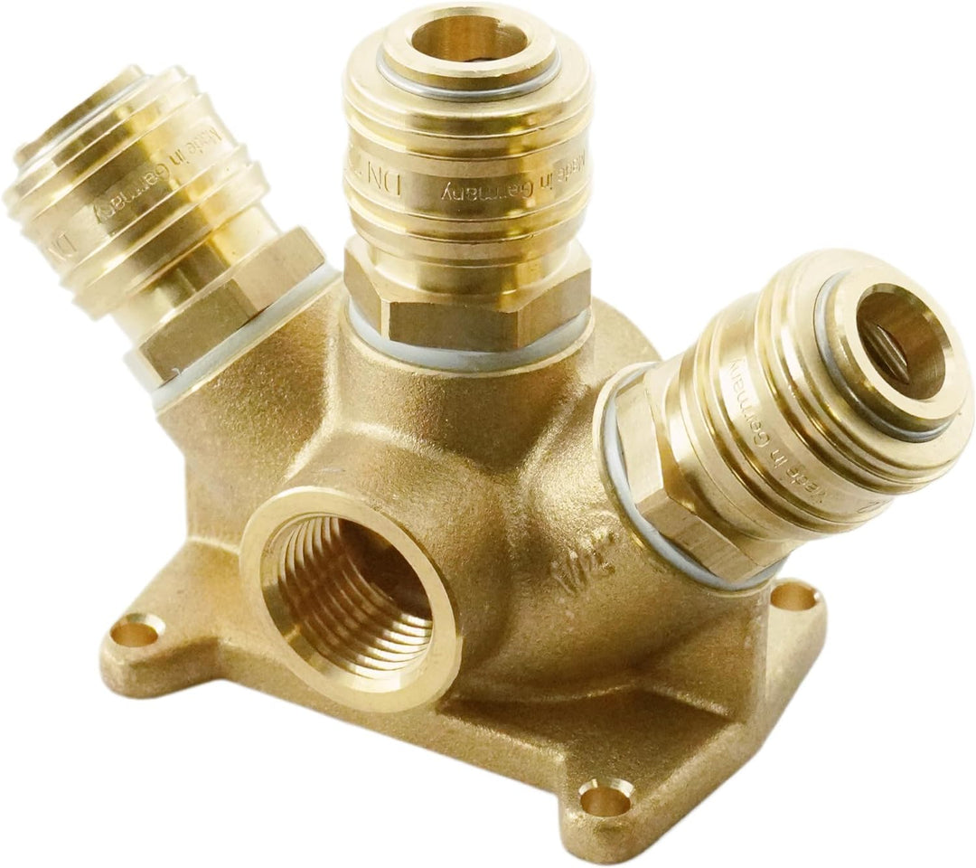 Wanddose komplett mit 3x Druckluftkupplung NW 7,2 Messing Verteiler (G 1/2" Innengewinde), G 1/2" In