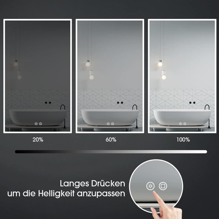 byecold Badspiegel mit Beleuchtung 100x60CM, LED Badezimmerspiegel, Wandspiegel Bad Spiegel mit Touc