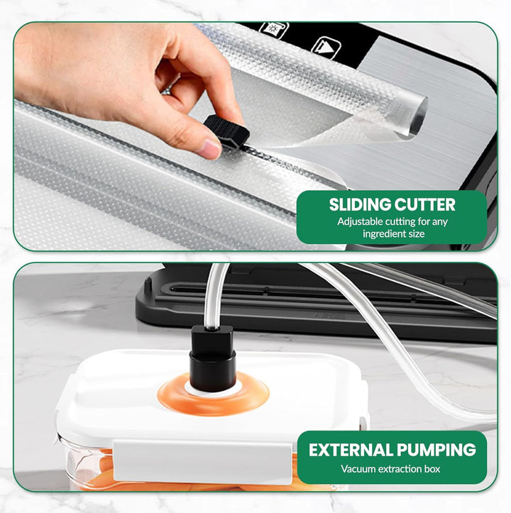 6-in-1 Vakuumiergerät, Vakuumierer Profi für Lebensmittel mit 50 Vakuumierbeutel und 1 Schlauch für