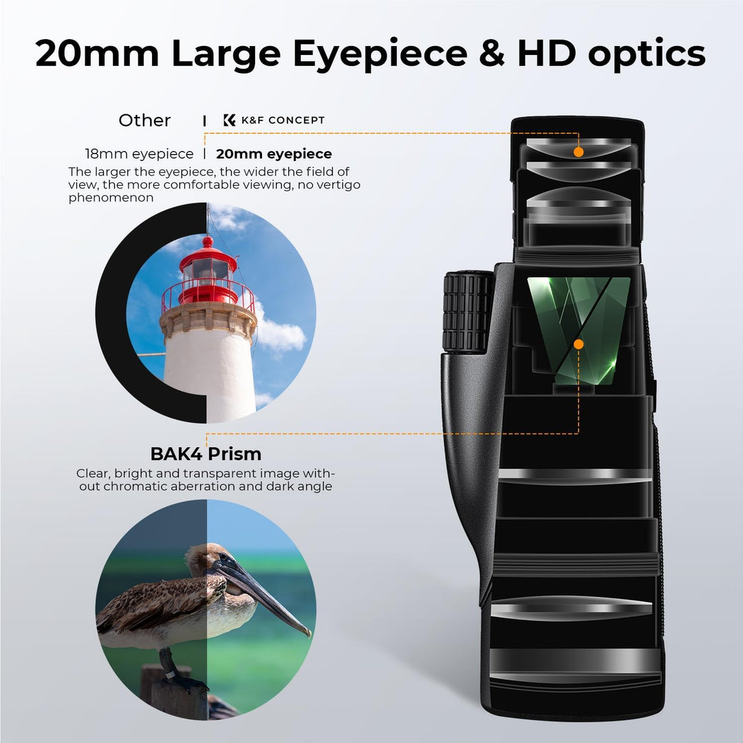 K&amp;F Concept 8-32X50 HD Monokular Teleskop Kontinuierlicher Zoom mit Mobiltelefonclip für Vogelbeobac