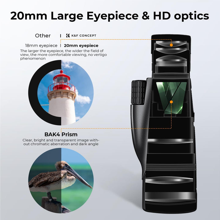 K&amp;F Concept 8-32X50 HD Monokular Teleskop Kontinuierlicher Zoom mit Mobiltelefonclip für Vogelbeobac
