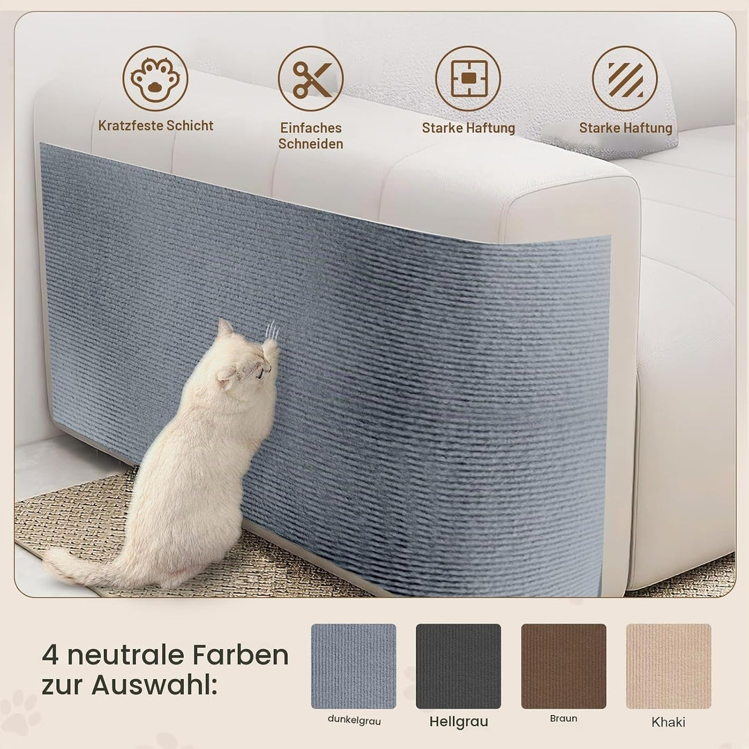 Kratzmatte Selbstklebend, 40cm x 400cm Kratzschutz Sofa Katze Selbstklebend, DIY Trimmbarer Kratzbre