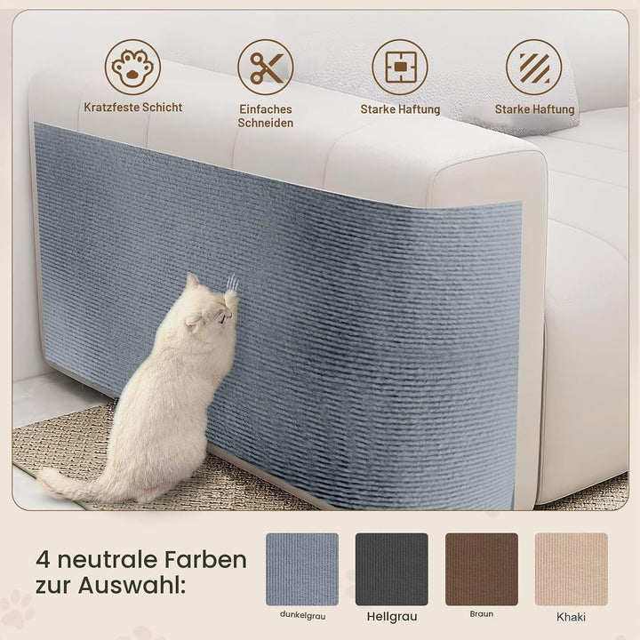 Kratzmatte Selbstklebend, 40cm x 400cm Kratzschutz Sofa Katze Selbstklebend, DIY Trimmbarer Kratzbre
