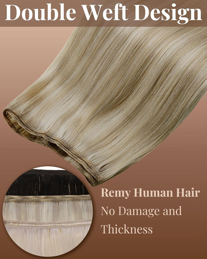 Hetto Extensions Tressen Echthaar Blond Menschliches Haar Sew in Extensions Remy Haarverlangerung Tr