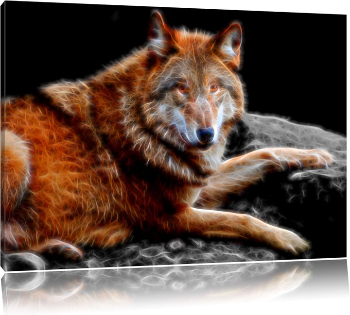 Dark stolzer Wolf auf Stein schwarz/weiss Deluxe Format: 100x70 cm auf Leinwand, XXL riesige Bilder