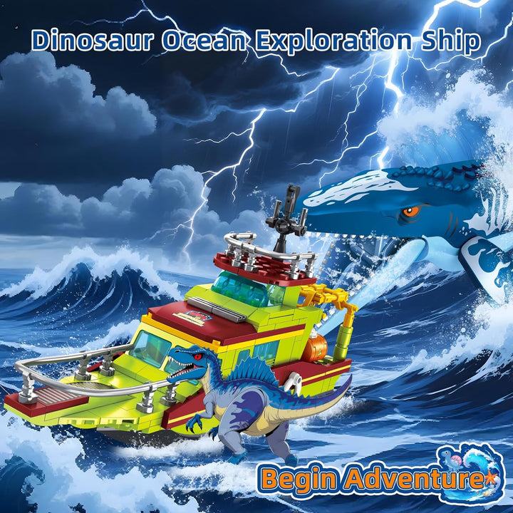 3 IN 1 Ozean Explore Dinosaurier Bauspielzeug Kompatibel mit Dinosaurier Park World, Schiff Boot & M