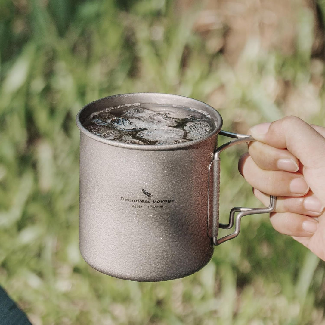 iBasingo Titan Becher Camping Topf Outdoor Kaffee Tee Tasse mit Deckel & Faltbarem Griff 200ml/300ml