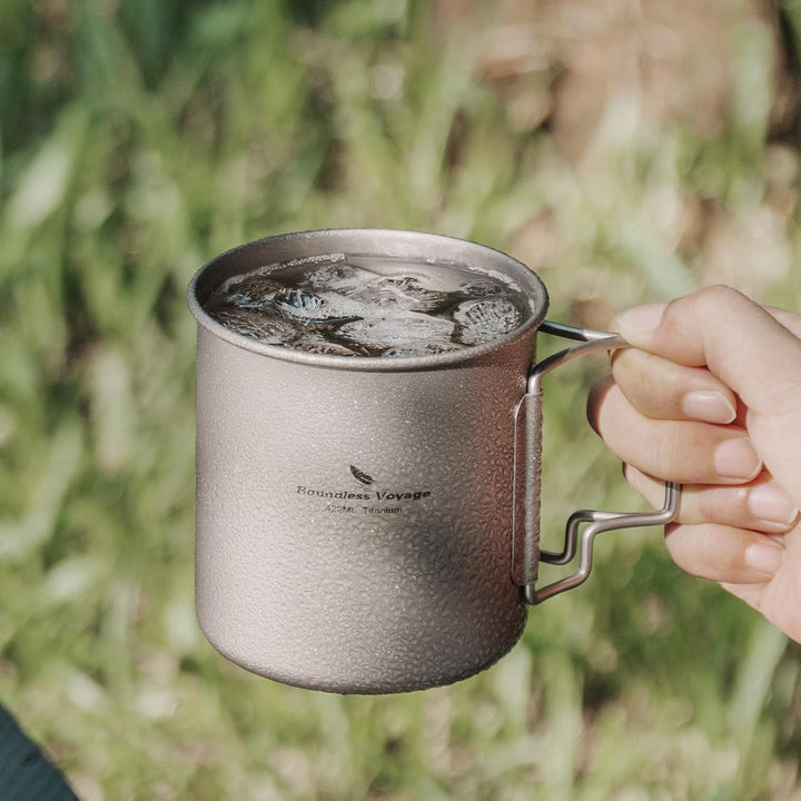 iBasingo Titan Becher Camping Topf Outdoor Kaffee Tee Tasse mit Deckel & Faltbarem Griff 200ml/300ml