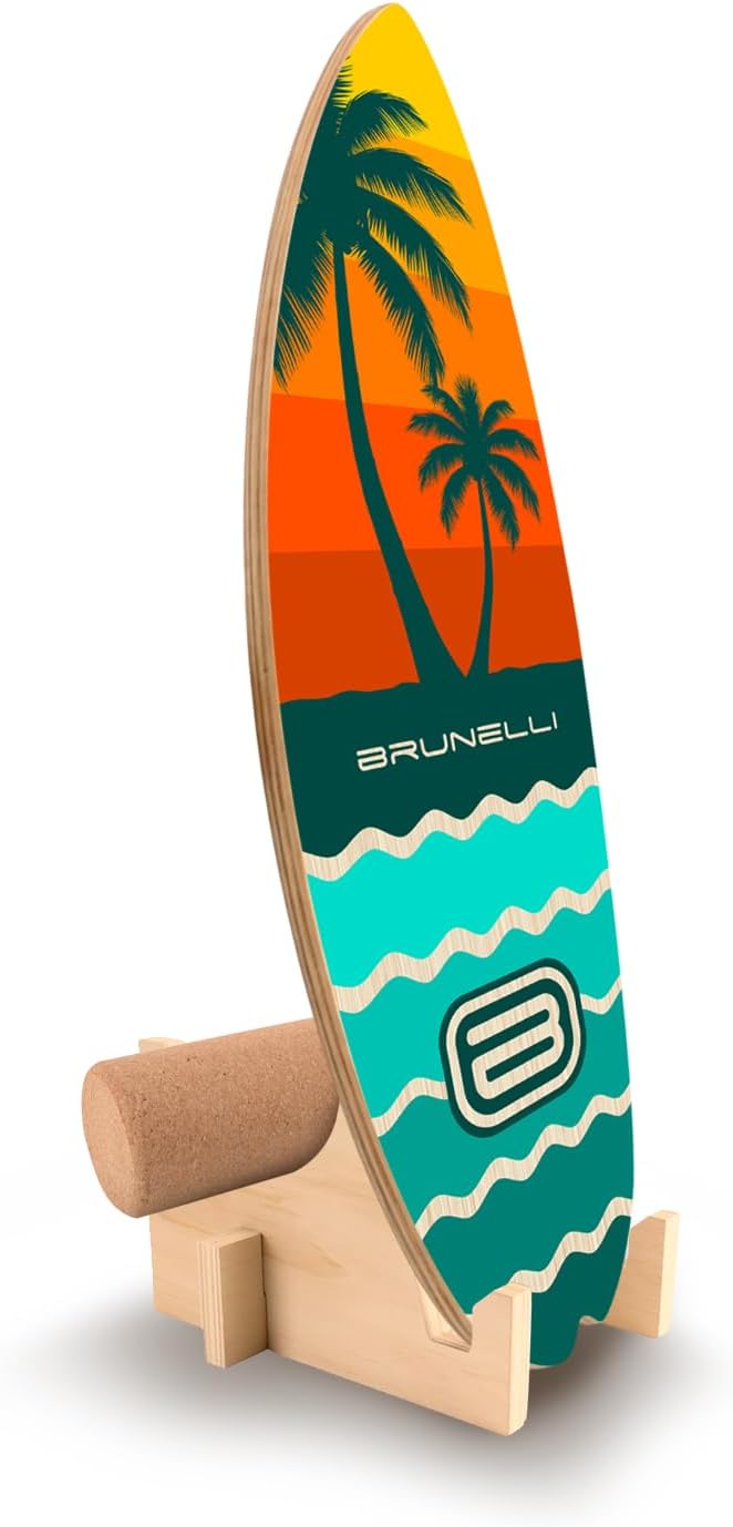 Brunelli Balance Board Holz Set - Balanceboard mit Korkrolle Gleichgewicht Core Training Fitness Sta