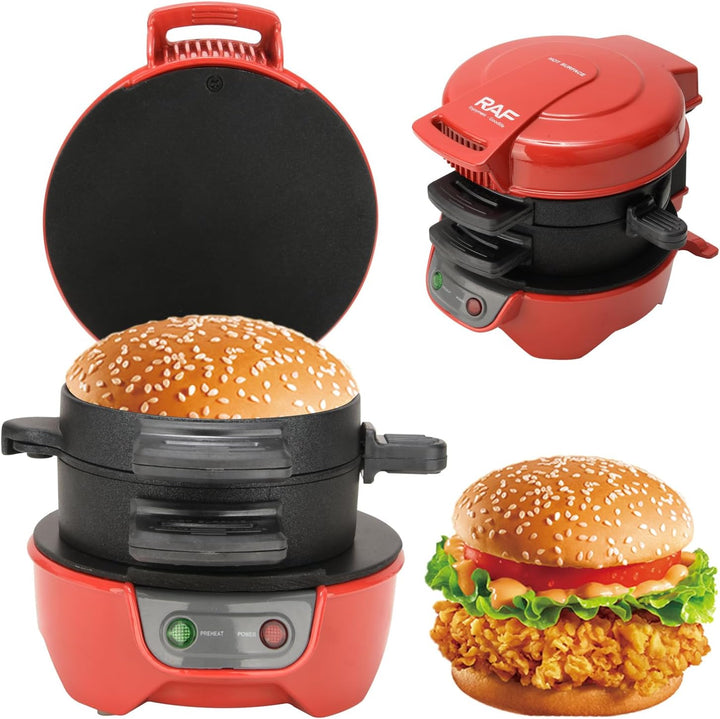 HENYEER Sandwich Toaster Burger Maker, mit Eierringe und Zeitschaltuhr, Effiziente Antihaft Heizplat