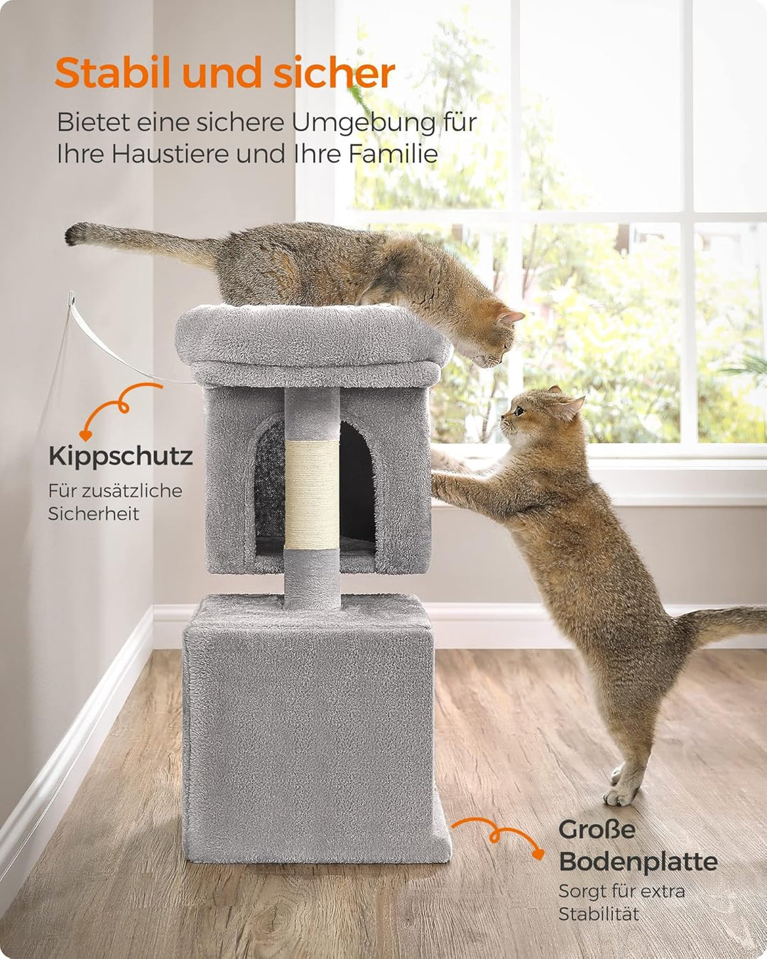 Feandrea Kratzbaum klein, 67 cm Katzenbaum, Katzenhaus für Kätzchen bis zu 3 kg, grosse Plattform, S