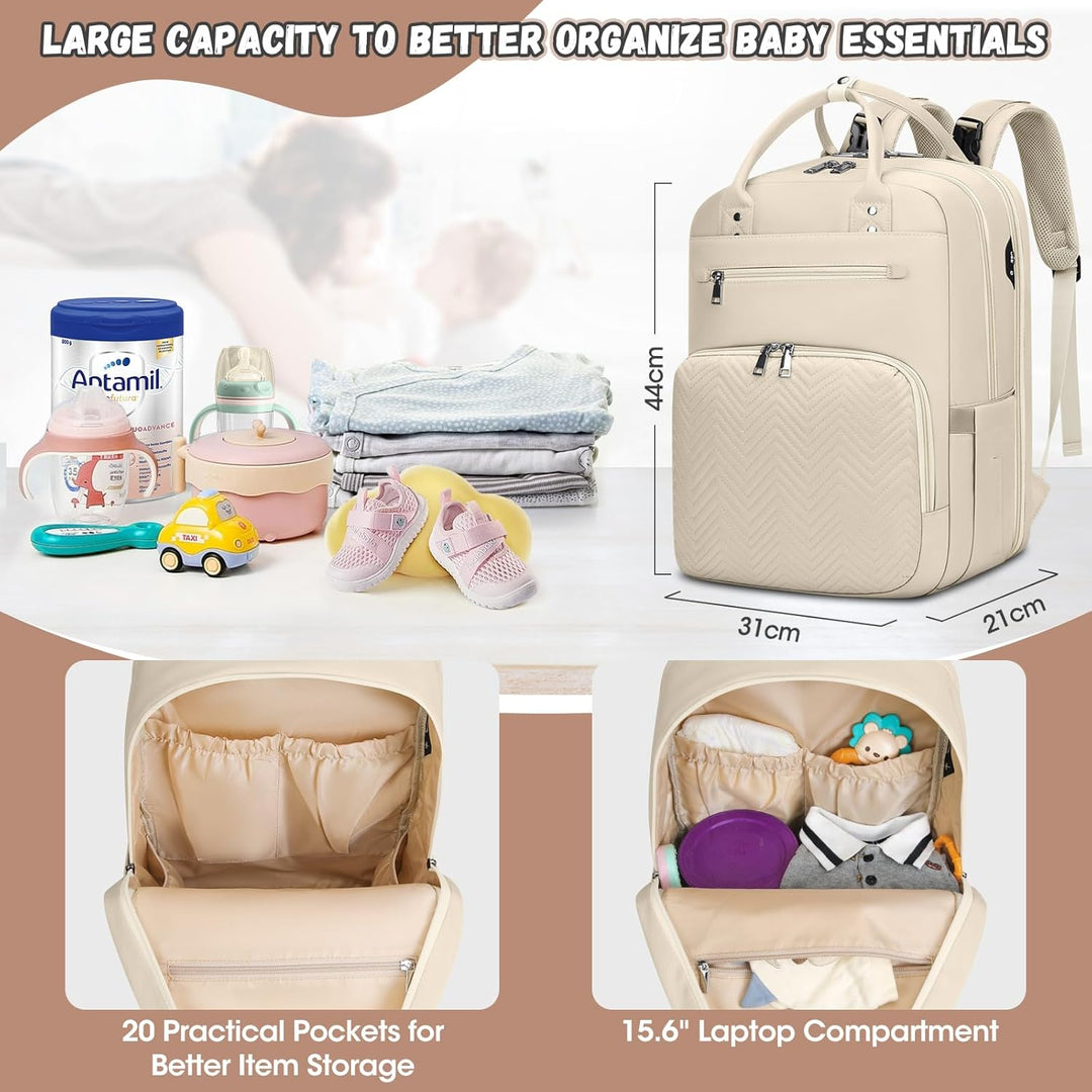 RAINSMORE Wickelrucksack Baby Wickeltasche Rucksack mit Wickelunterlage Unterwegs Gross Diaper Bag M